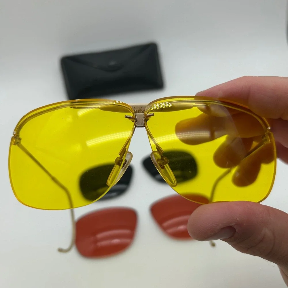 Vintage Cabelas Aviator Shooting Glasses Gold‎ Interchangeable Lenses Case 3 Set